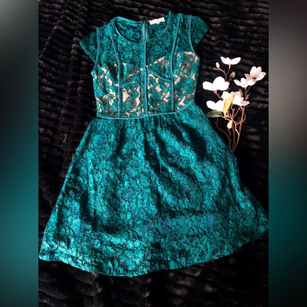 Sugar + Lips Lace Emerald Green Skater Dress S